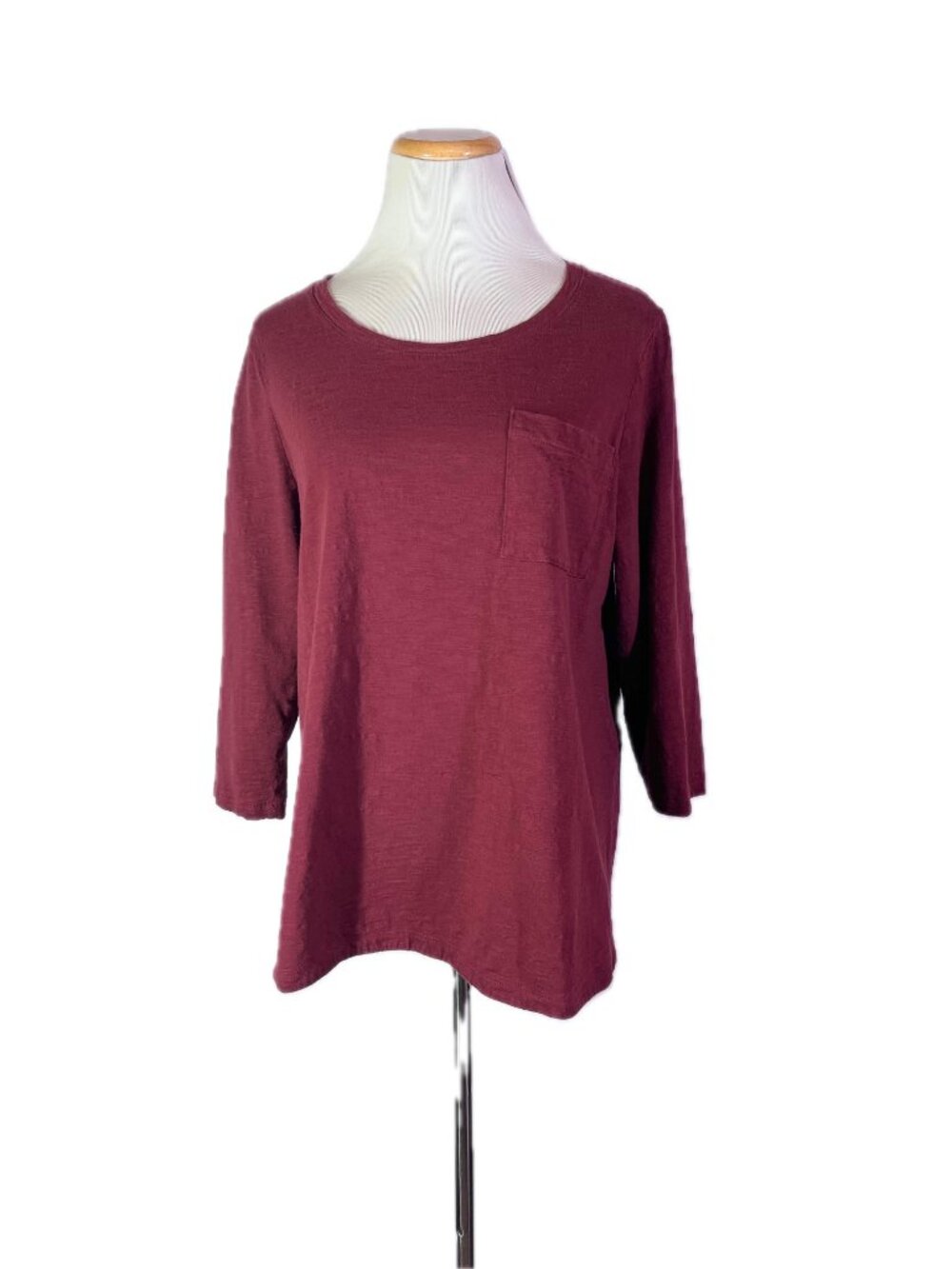 Chico's Size 2 (L) Maroon Slub Knit Top "The Ultimate Tee" 3/4 Sleeves